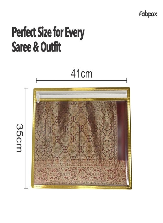 FabPax Saree Cover, Saree Cover for Gifting, Non-woven Single Saree Bags, Transparent Saree Covers With Zip, Saree Covers For Storage, Wardrobe Organiser, Size-36x42 cm (Golden, Set of 20) - Image 2